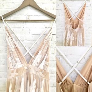 Open-Back Illusion Deep Neck Formal Dress